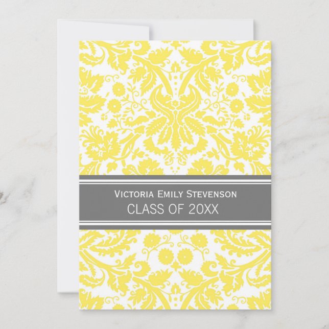 Custom Graduation Party Invitation Yellow Grey (Front)