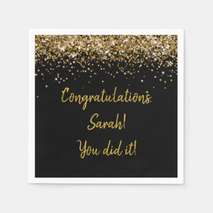 Custom Graduation Party Personalised Black & Gold Napkin