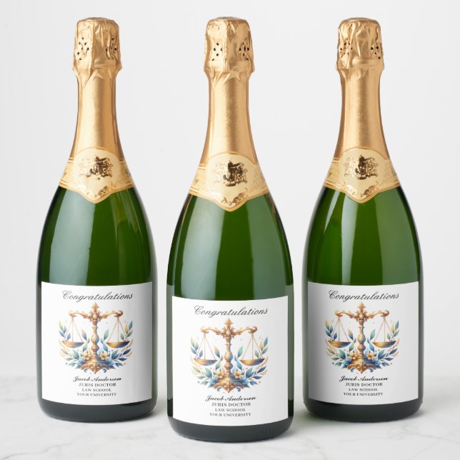 Custom Graduation Personalised JD Name  Sparkling Wine Label (Bottles)