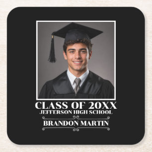 Custom Graduation Photo 2026 Graduate Proud Parent Square Paper Coaster