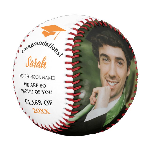 Custom Graduation Photo Class Of 2025 | Orange Baseball (Angled)