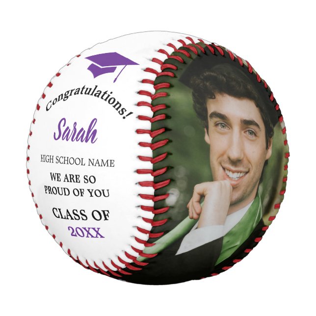 Custom Graduation Photo Class Of 2025 | Purple Baseball (Angled)