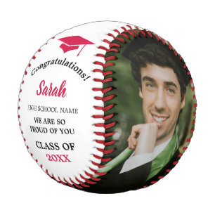 Custom Graduation Photo Class Of 2025 Red Baseball