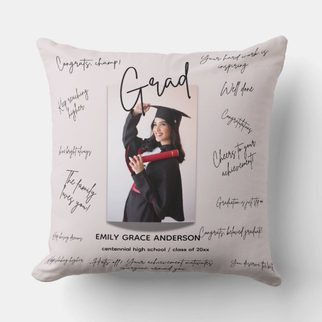 Custom Graduation Photo & Multi-Signature Message Cushion (Front)
