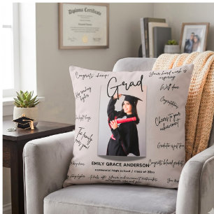 Custom Graduation Photo & Multi-Signature Message Cushion