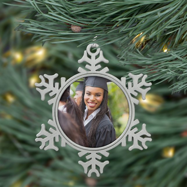 Custom Graduation Photo Snowflake Pewter Christmas Ornament (Creator Uploaded)