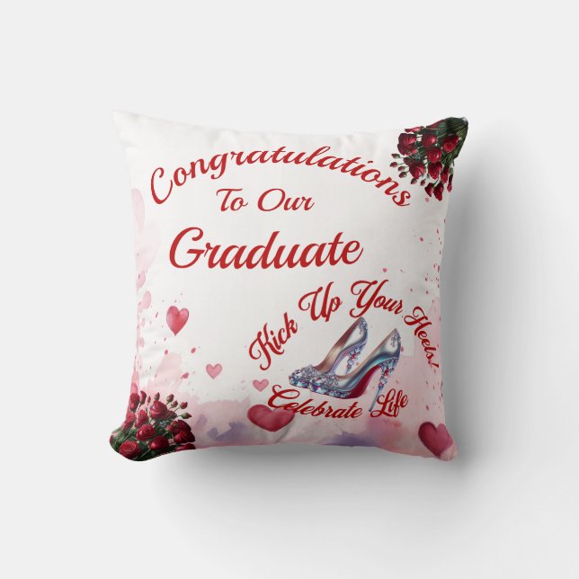 Custom Graduation Roses and Heels Throw Pillow (Front)