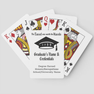 Custom Graduation Tassel, Name Class Black & White Playing Cards