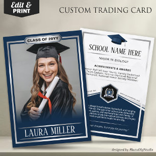 Custom Graduation Trading Card, Navy Silver Grad Calling Card