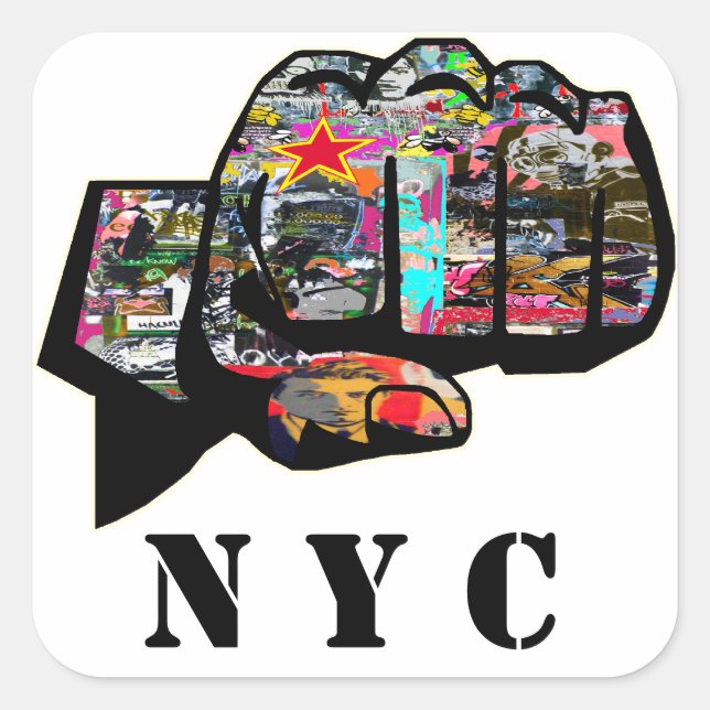 Custom graffiti fist square sticker (Front)