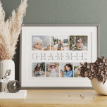 Custom Grammie 7 Photo Grandchildren Collage Poster<br><div class="desc">Create a sweet wedding keepsake for a beloved grandmother with this photo collage print. Customise with seven photos. "GRAMMIE" appears in the centre in soft grey lettering with her grandchildren's names,  or a custom message,  overlaid. Perfect for birthdays,  Mother's Day,  or Grandparents Day.</div>