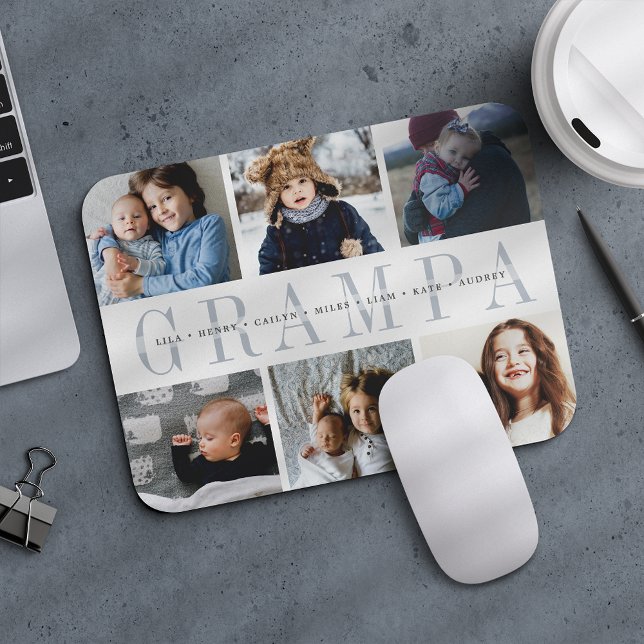 Custom Grampa Photo Collage Grandchildren Names Mouse Pad (Creator Uploaded)