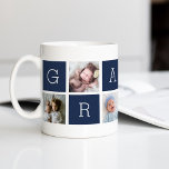 Custom Grampy Grandfather Photo Collage Coffee Mug<br><div class="desc">Create a sweet keepsake for a beloved grandpa this Father's Day or Grandparents Day with this simple design that features six of your favorite Instagram photos, arranged in a collage layout with alternating squares in navy blue, spelling out "Grampy." Personalize with favorite photos of his grandchildren for a treasured gift...</div>