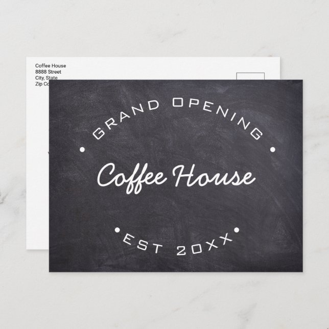 Custom Grand Opening Chalkboard Coffee House Postcard (Front/Back)