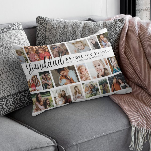 Custom Grandad 18 Photo Collage Lumbar Cushion (Creator Uploaded)