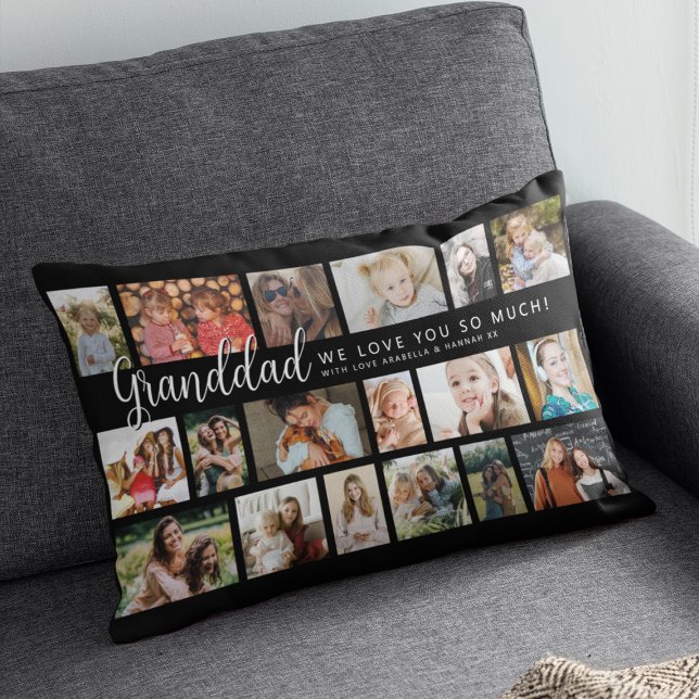 Custom Grandad 18 Photo Collage Lumbar Cushion (Creator Uploaded)