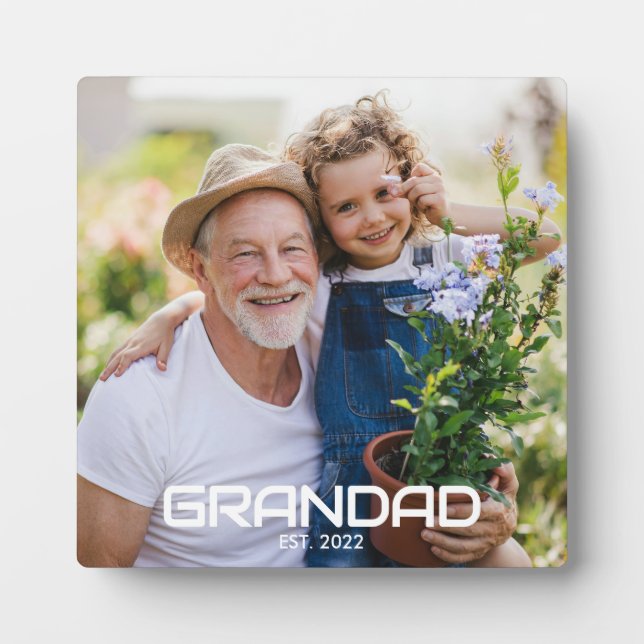 Custom Grandad Established Modern Bold Photo Plaque (Front)