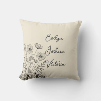 Custom Grandchildren Names Minimal Floral line art Cushion