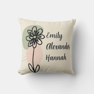 Custom Grandchildren Names Minimal Floral line art Cushion