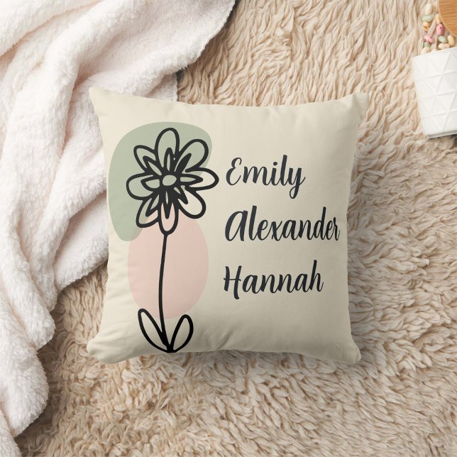 Custom Grandchildren Names Minimal Floral line art Cushion (Creator Uploaded)