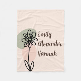 Custom Grandchildren Names Minimal Floral line art Fleece Blanket