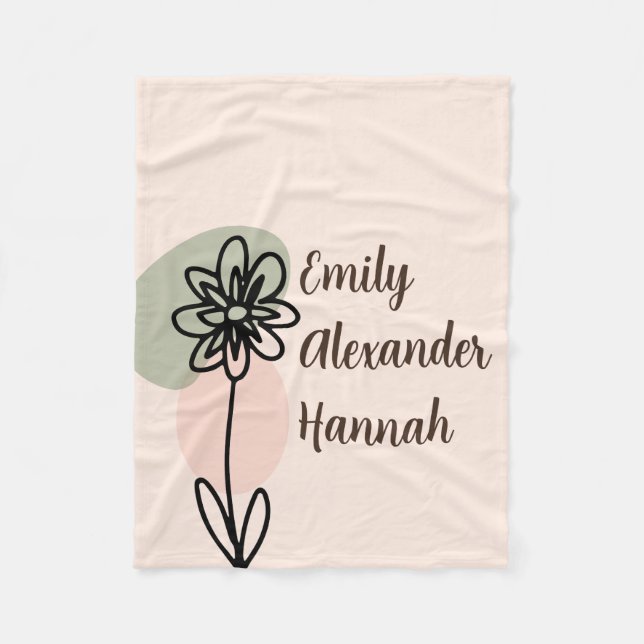 Custom Grandchildren Names Minimal Floral line art Fleece Blanket (Front)
