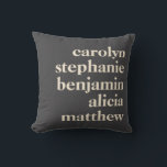 Custom Grandchildren Names Stylish Black Grey Cushion<br><div class="desc">Make your space more personal with this custom name pillow, designed with a bold typographic layout on a modern dark background. Perfect for showcasing family names, a friend group, or meaningful words, this stylish throw pillow adds a cosy and sentimental touch to any home. Customise with your own text to...</div>