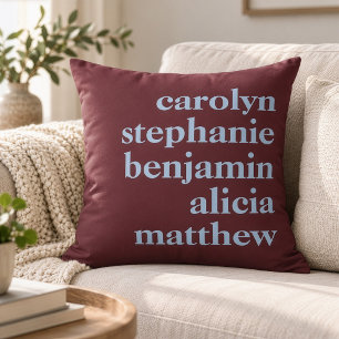 Custom Grandchildren Names Stylish Burgundy Blue Cushion