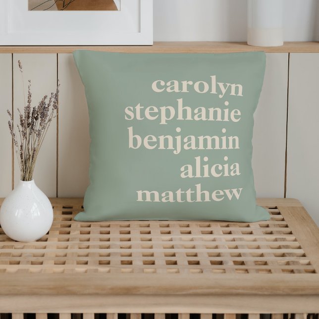 Custom Grandchildren Names Stylish Rustic Sage  Cushion (Creator Uploaded)