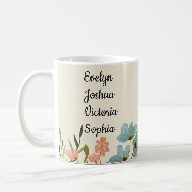 Custom Grandchildren Names wildflowers  Coffee Mug (Left)