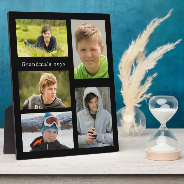 Custom grandchildren photo grandmother boys black plaque (Side)
