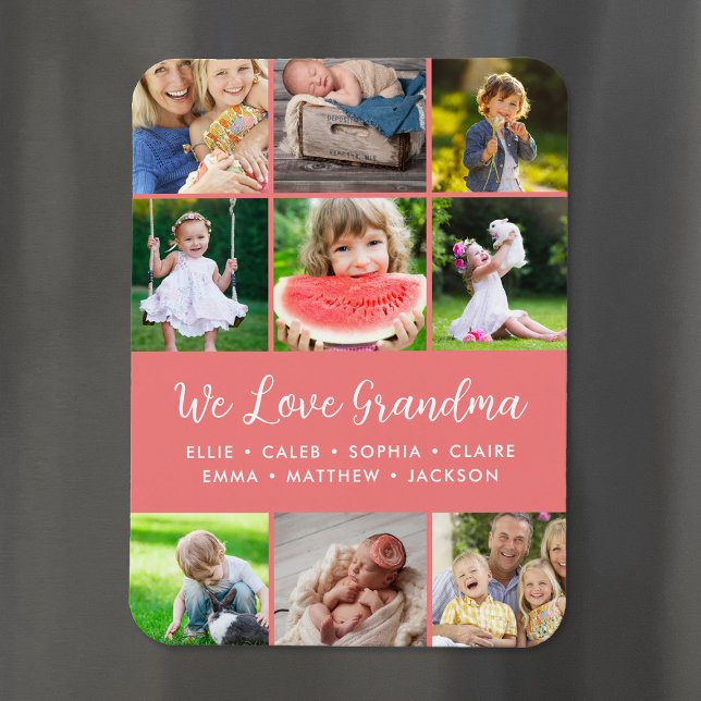 Custom Grandkids Names 9 Photo Collage Magnet (Creator Uploaded)