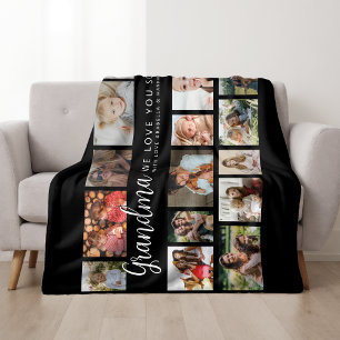 Custom Grandma 18 Photo Collage Fleece Blanket