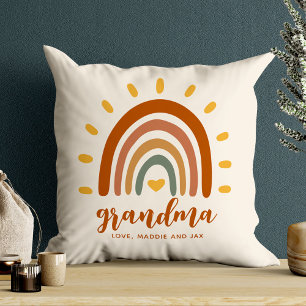 Custom Grandma Boho Earth Tone Rainbow Sun Cushion