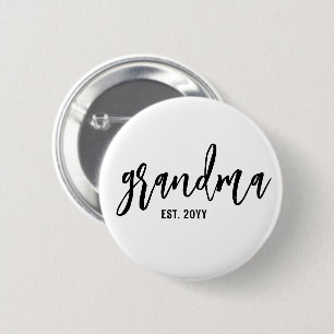 Custom Grandma Est. Modern Brush Script Typography 6 Cm Round Badge
