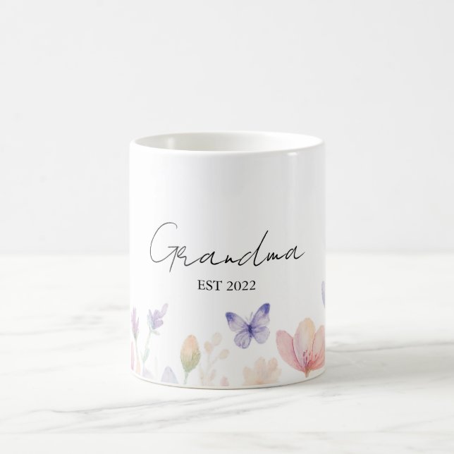 Custom Grandma Est. Year -  Flower and Butterfly  Coffee Mug (Center)