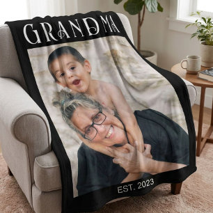 Custom Grandma Established Modern Photo Gift Fleece Blanket