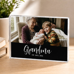 Custom Grandma Established Modern Script Photo Block