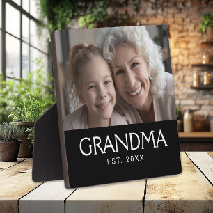 Custom Grandma Established Modern Typography Photo Plaque