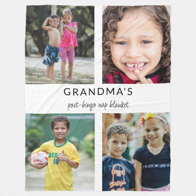 Custom Grandma Photo Collage Funny Nap Fleece Blanket (Front)