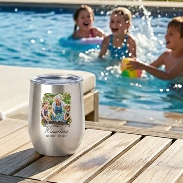 Custom Grandma Photo EST Year Personalised Gift (Custom Grandma Photo EST Year Personalized Gift Thermal Wine Tumbler)