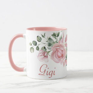 Custom Grandma Pink Roses Floral 4 Kids Names Mug