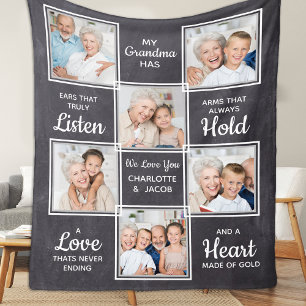 Custom Grandma Unique Photo Collage Fleece Blanket