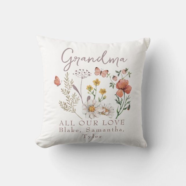 Custom Grandma Wildflowers Cushion (Front)