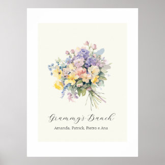 Custom Grandma's Bunch Flower Grandchildren Canvas Poster