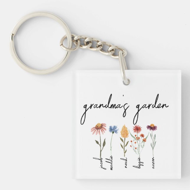 Custom Grandma's Garden Personalised Birthday  Key Ring (Front)