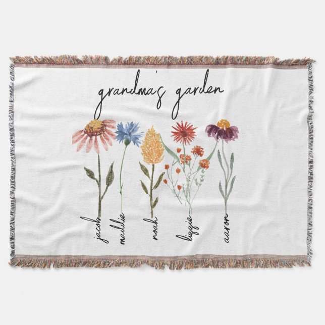Custom Grandma's Garden Personalised Birthday Throw Blanket (Front)