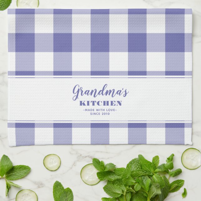 Custom Grandma's Kitchen Periwinkle Blue Elegant Tea Towel (Folded)