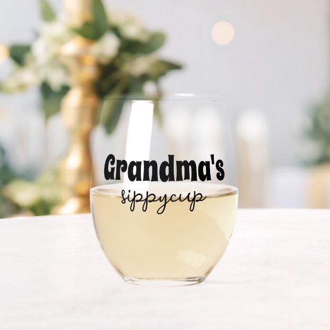 Custom Grandma's Sippy Cup Stemless Wine Glass (Insitu (Wedding))