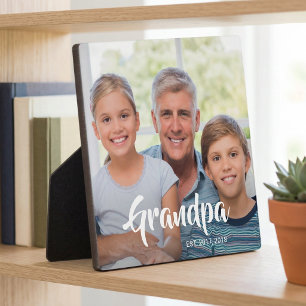 Custom Grandpa Established Modern Script Photo Plaque